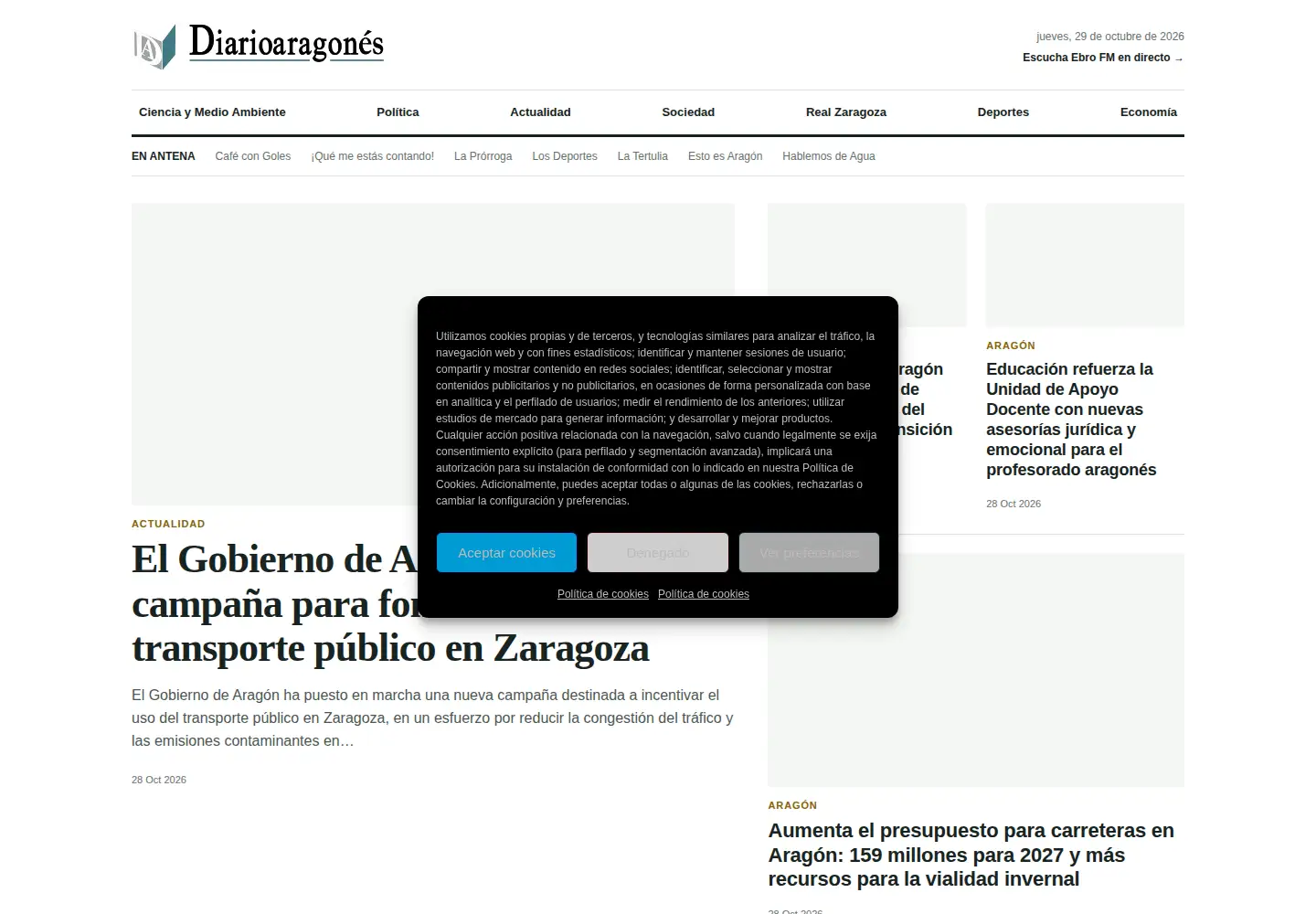 Captured homepage of diarioaragones.com in the current scan