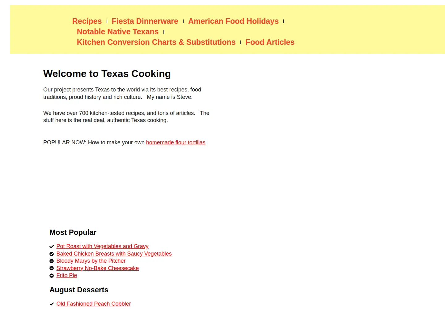 Captured homepage of texascooking.com in the current scan