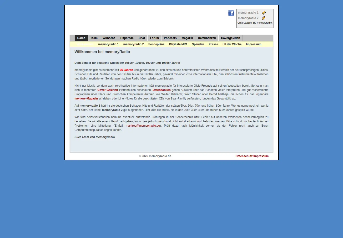 Screenshot of memoryradio.de