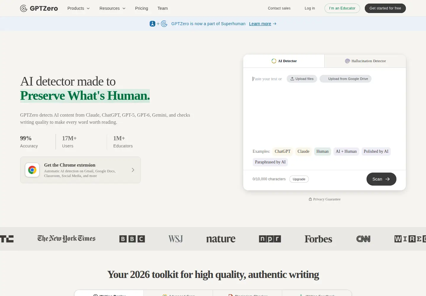 Screenshot of gptzero.me