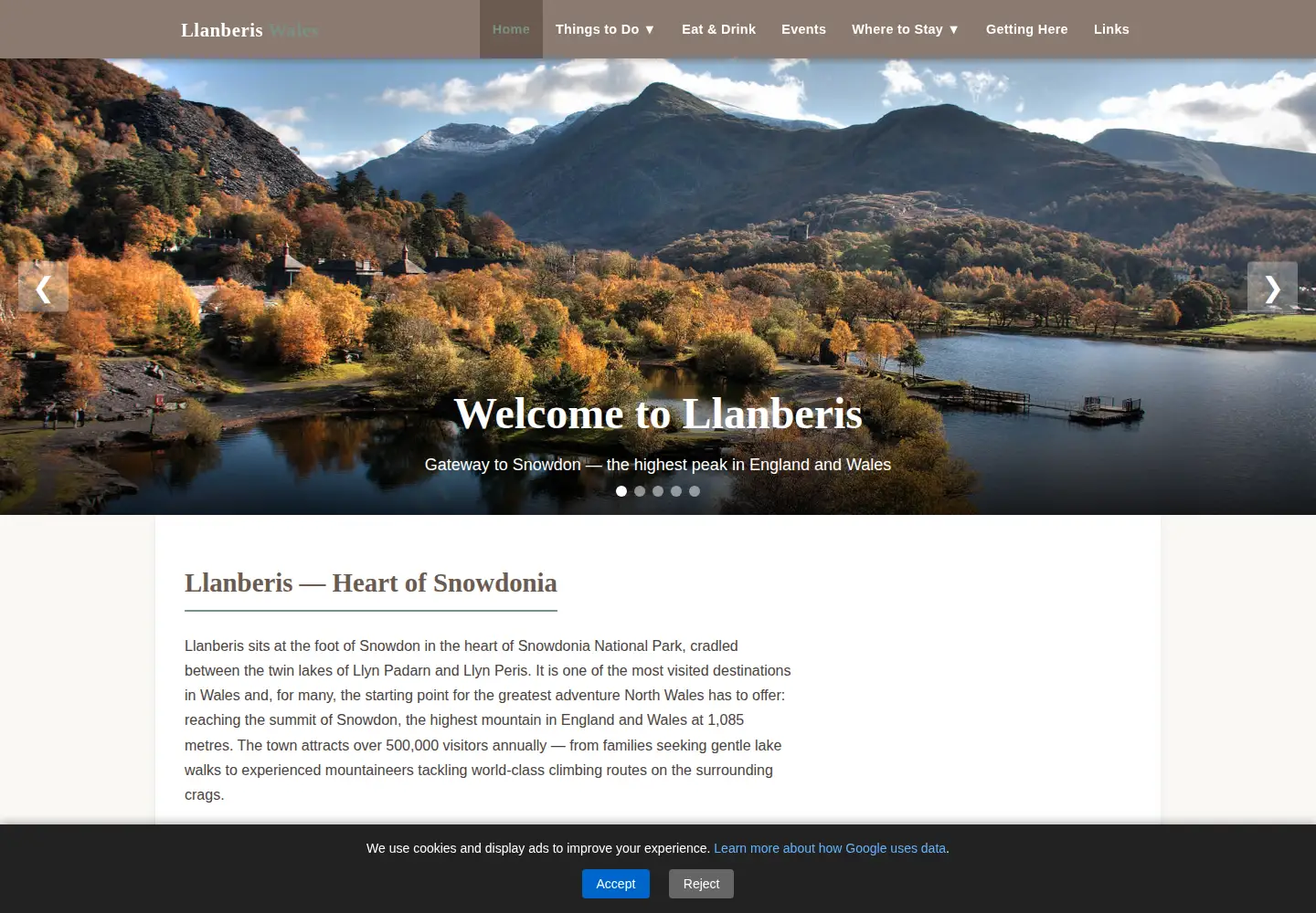 Captured homepage of llanberis.com in the current scan