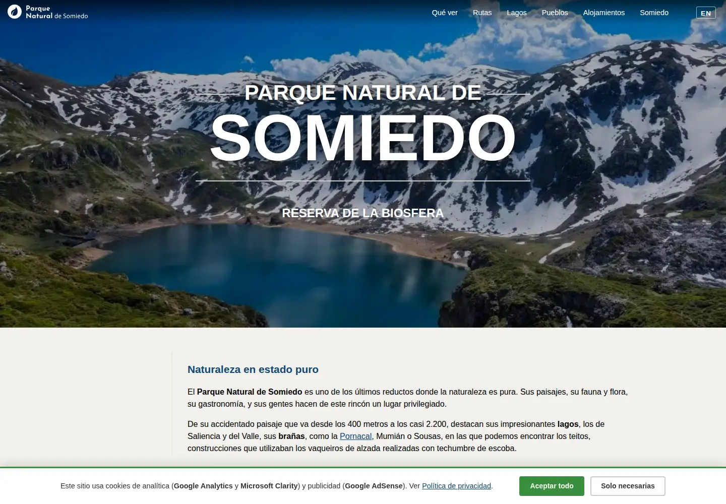 Captured homepage of parquenaturalsomiedo.com in the current scan
