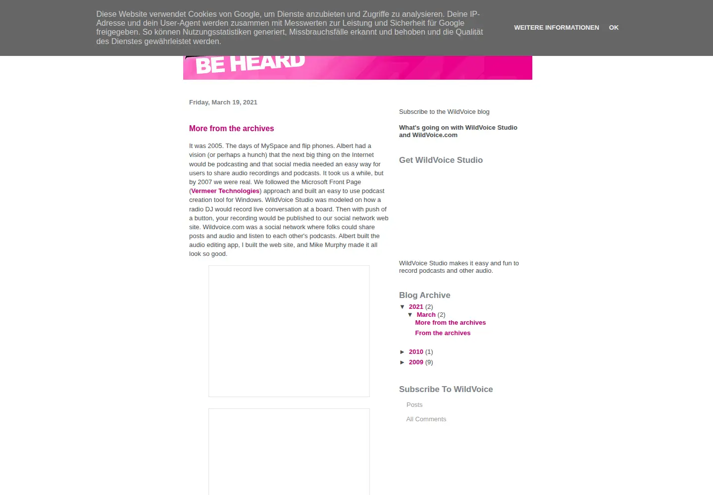 Captured homepage of wildvoice.com in the current scan
