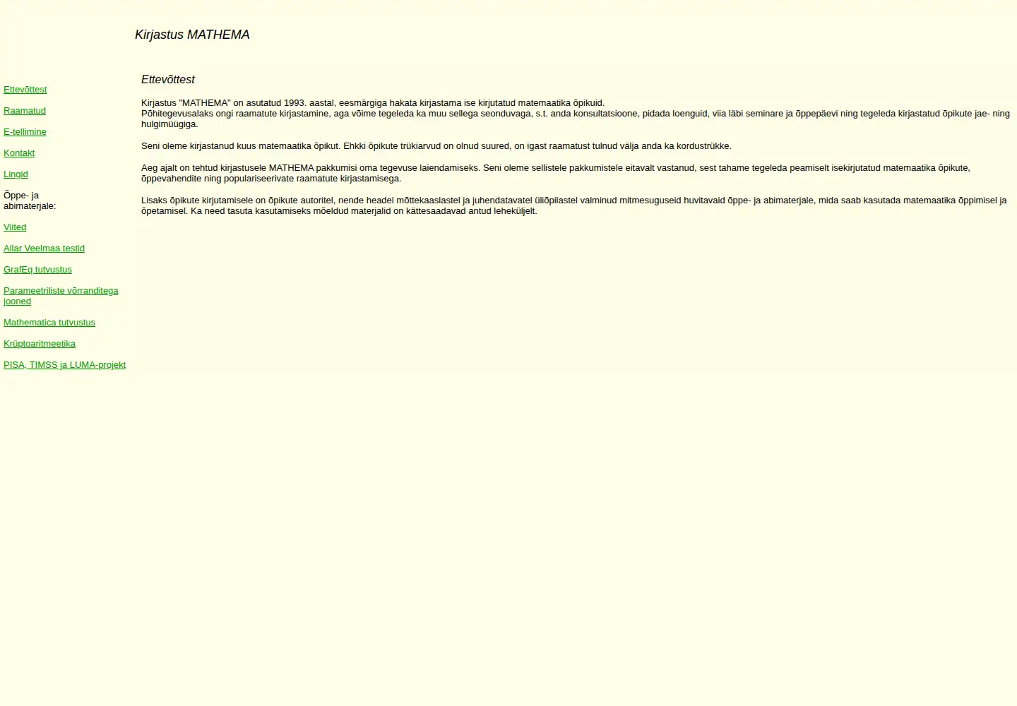 Captured homepage of mathema.ee in the current scan