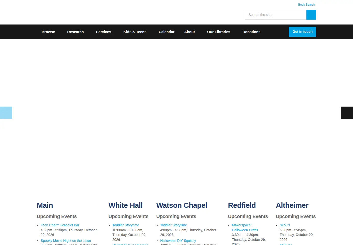 Captured homepage of pineblufflibrary.org in the current scan