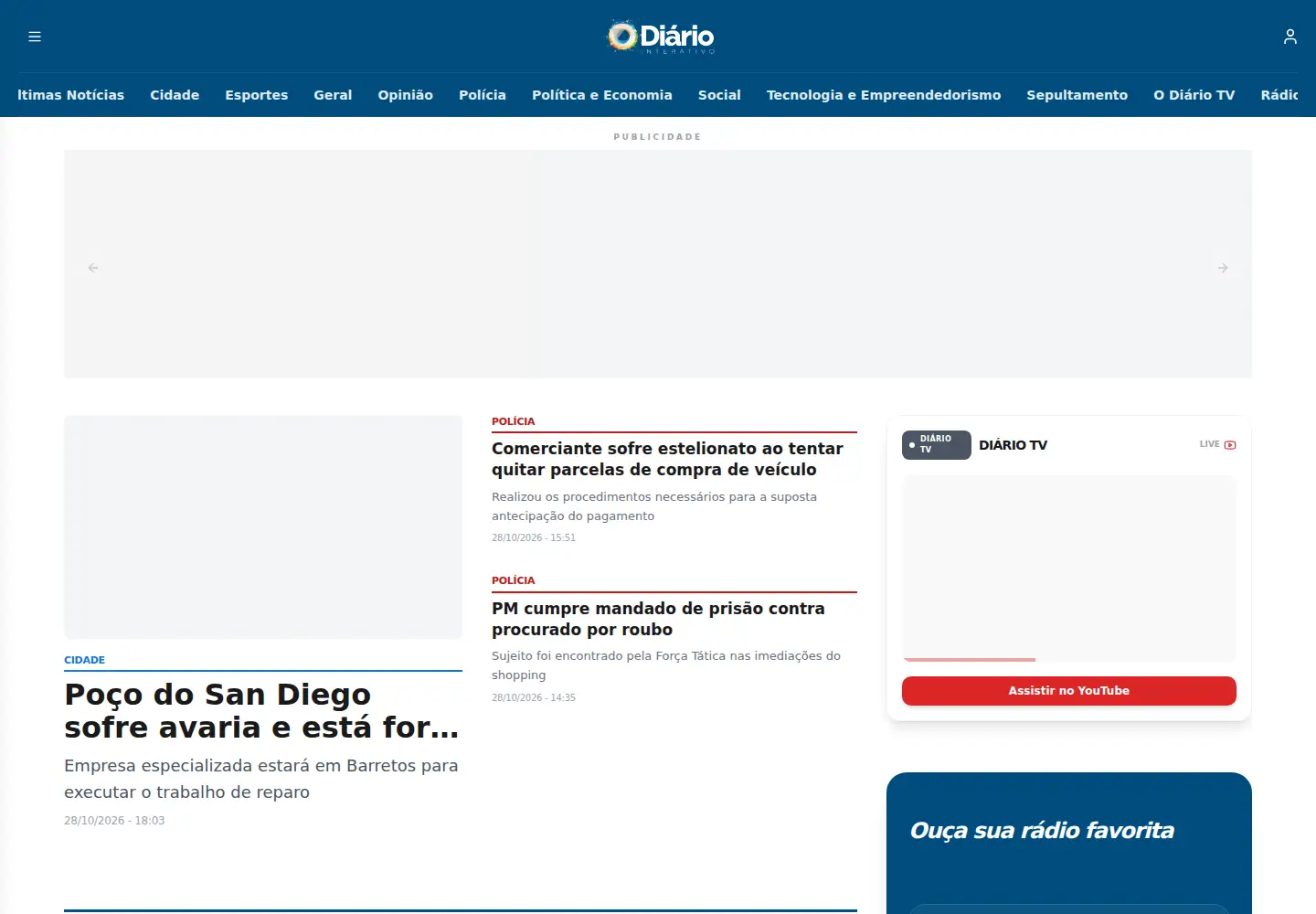 Captured homepage of odiarioonline.com.br in the current scan