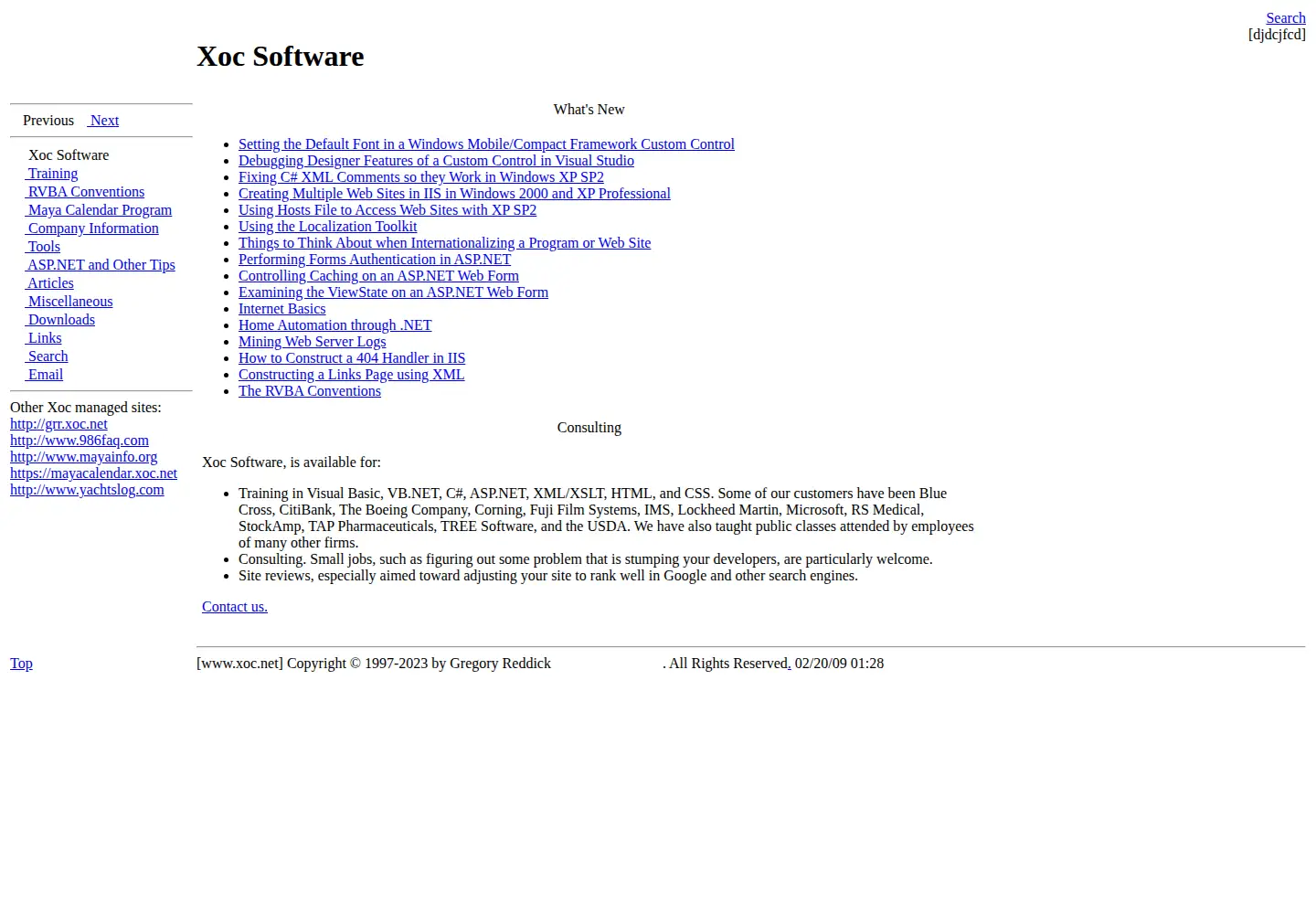 Captured homepage of xoc.net in the current scan