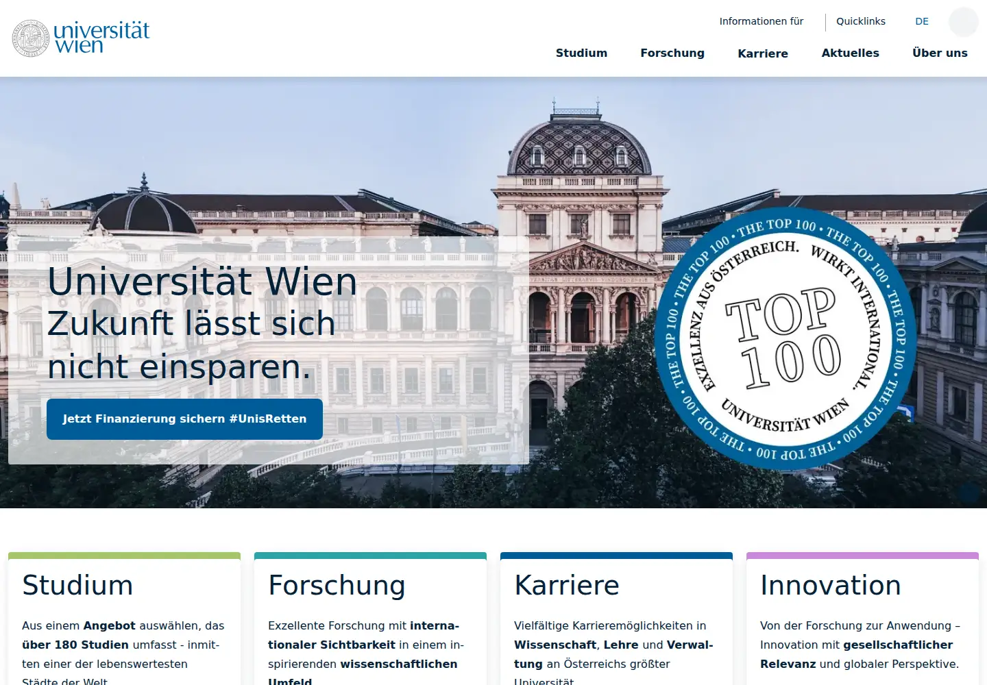 Screenshot of univie.ac.at