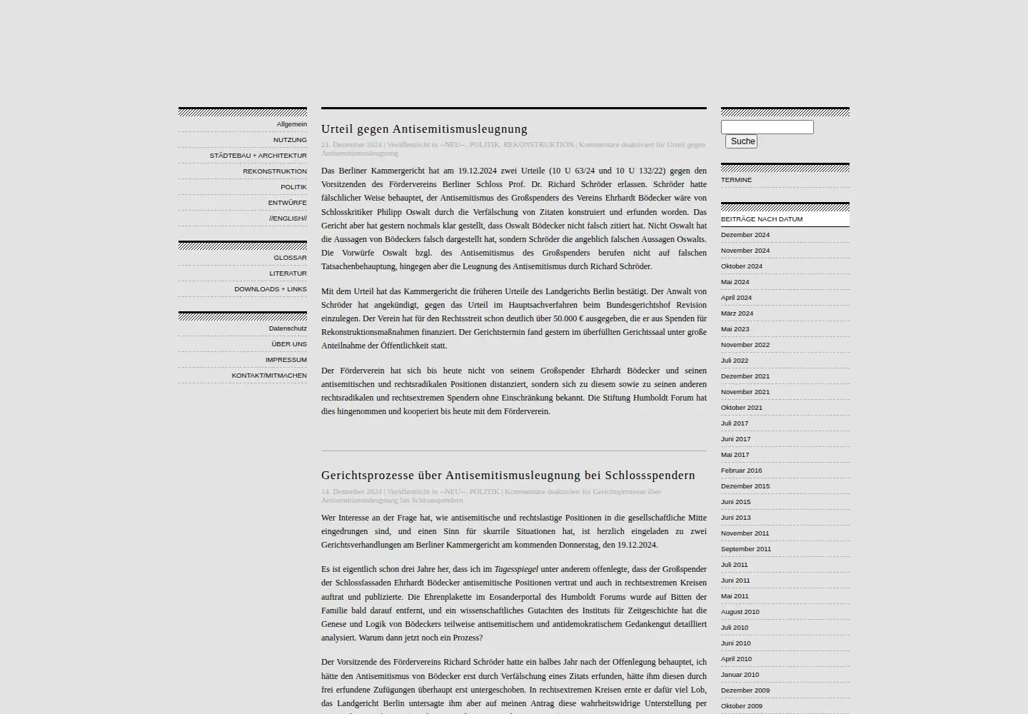Captured homepage of schlossdebatte.de in the current scan