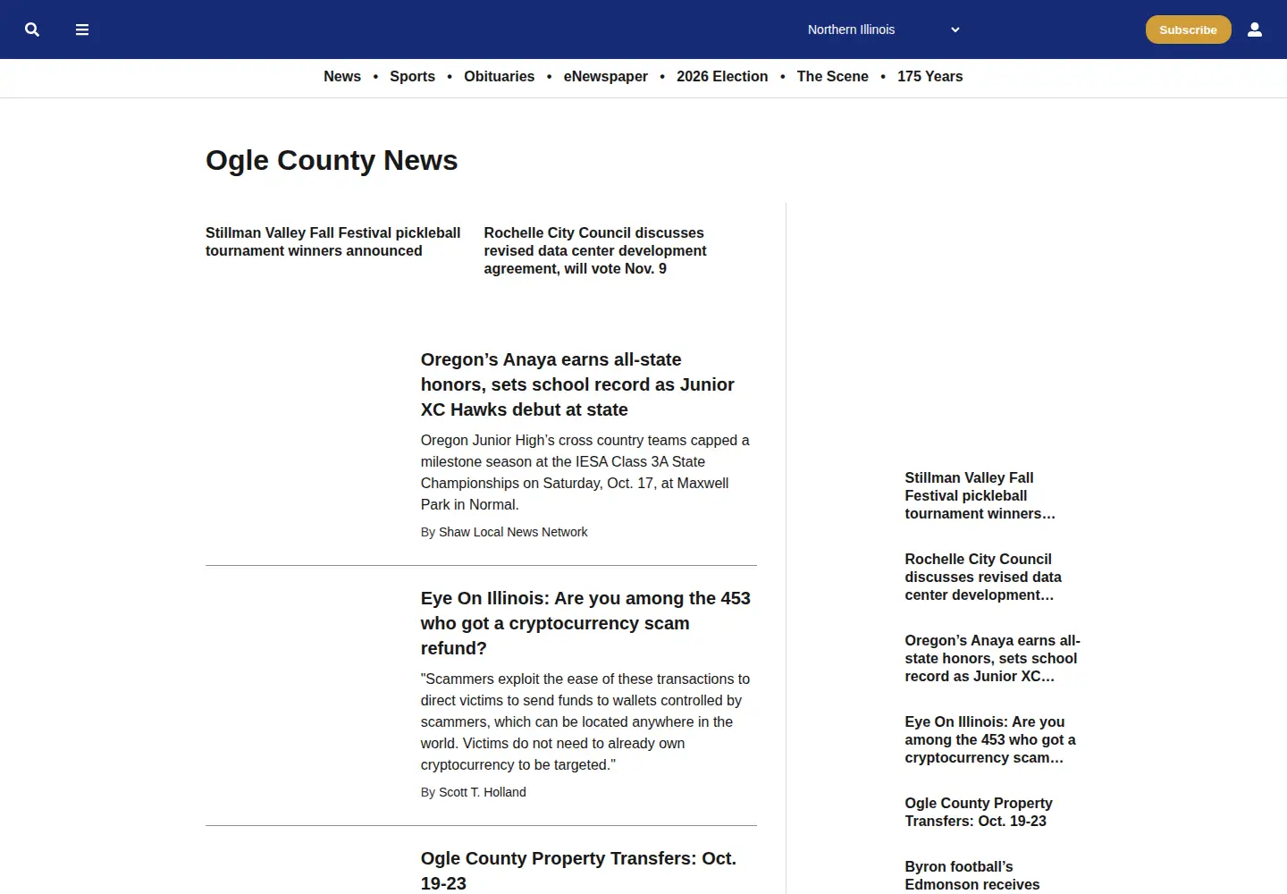 Screenshot of oglecountynews.com