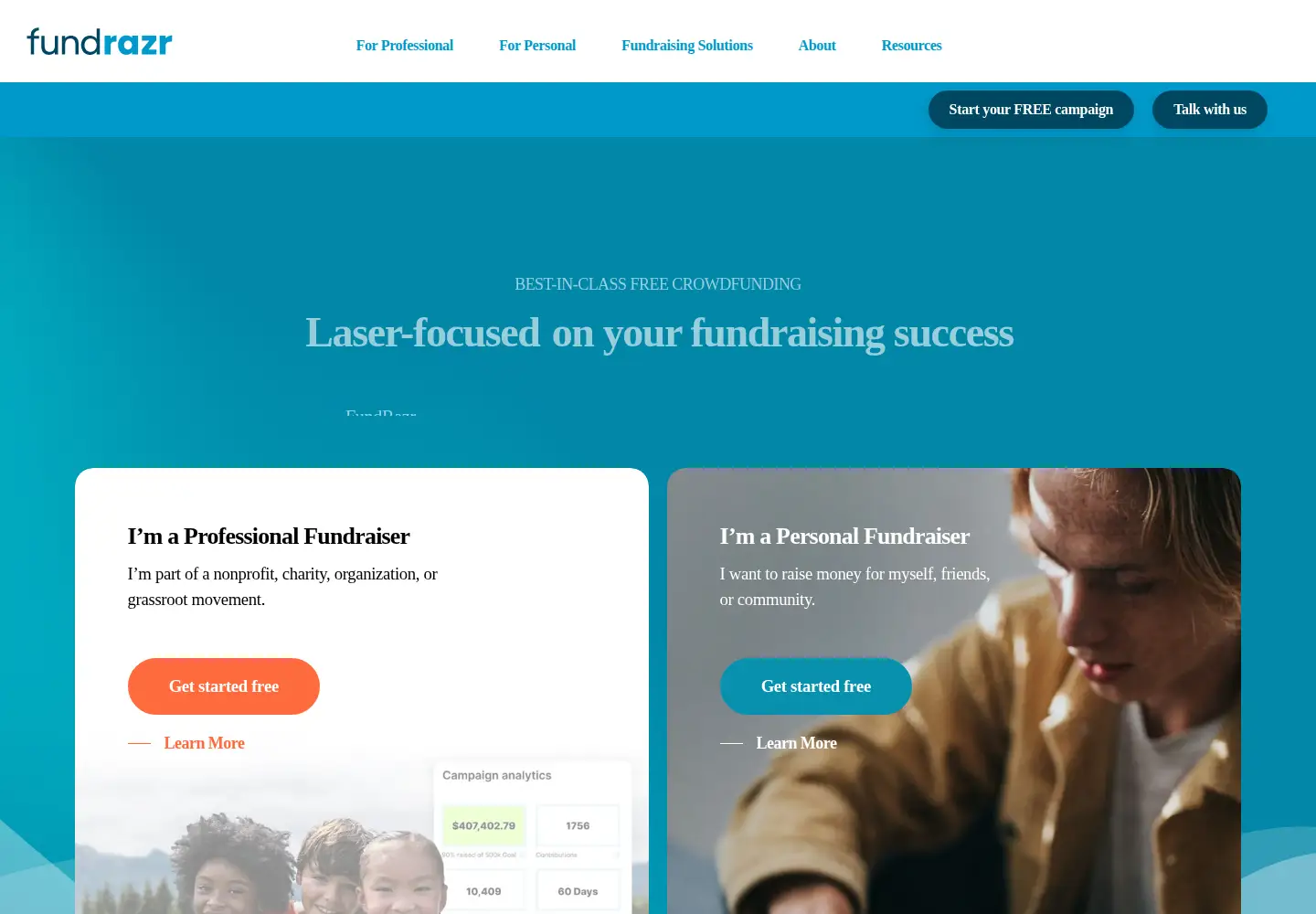 Screenshot of fundrazr.com
