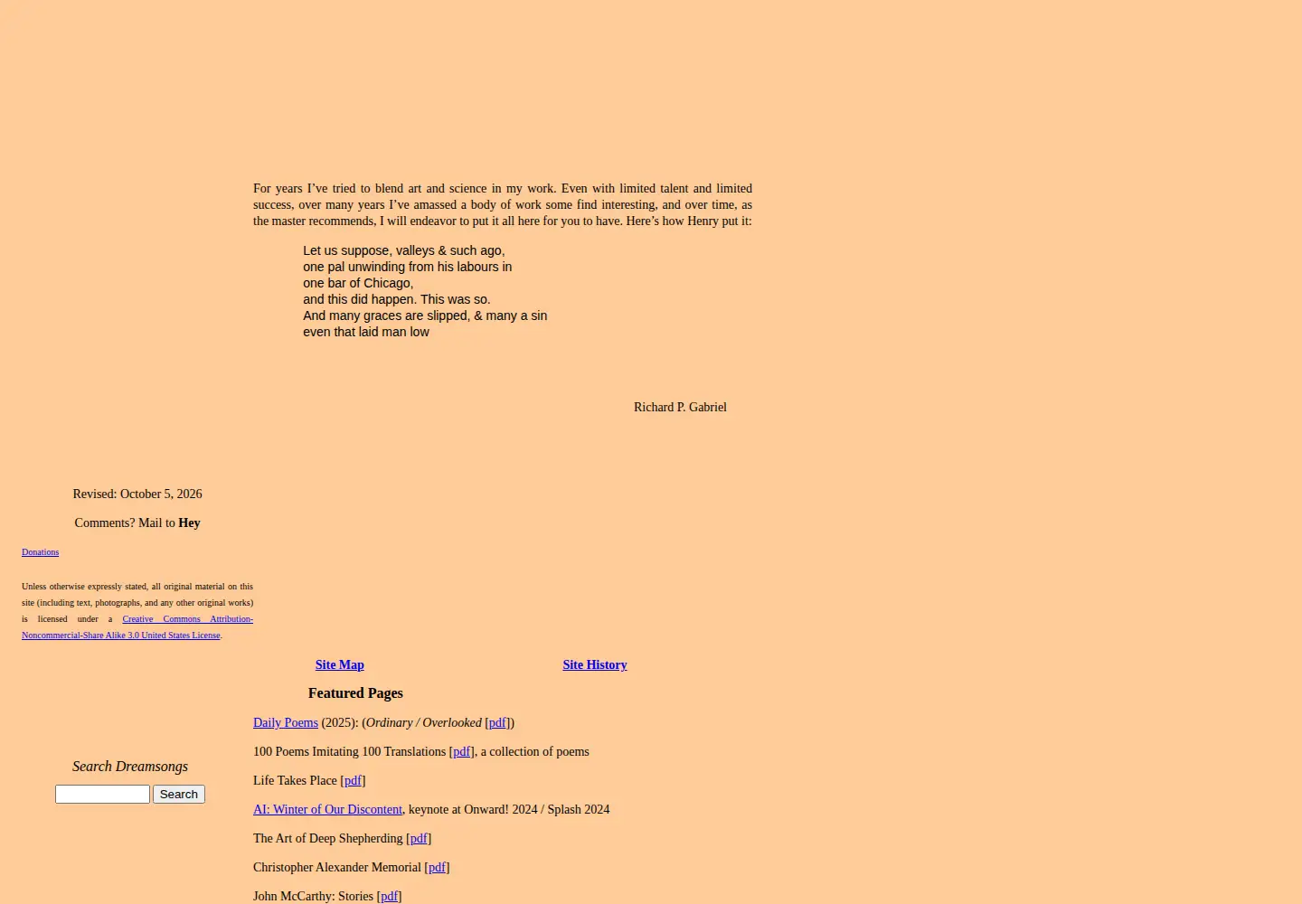 Screenshot of dreamsongs.org