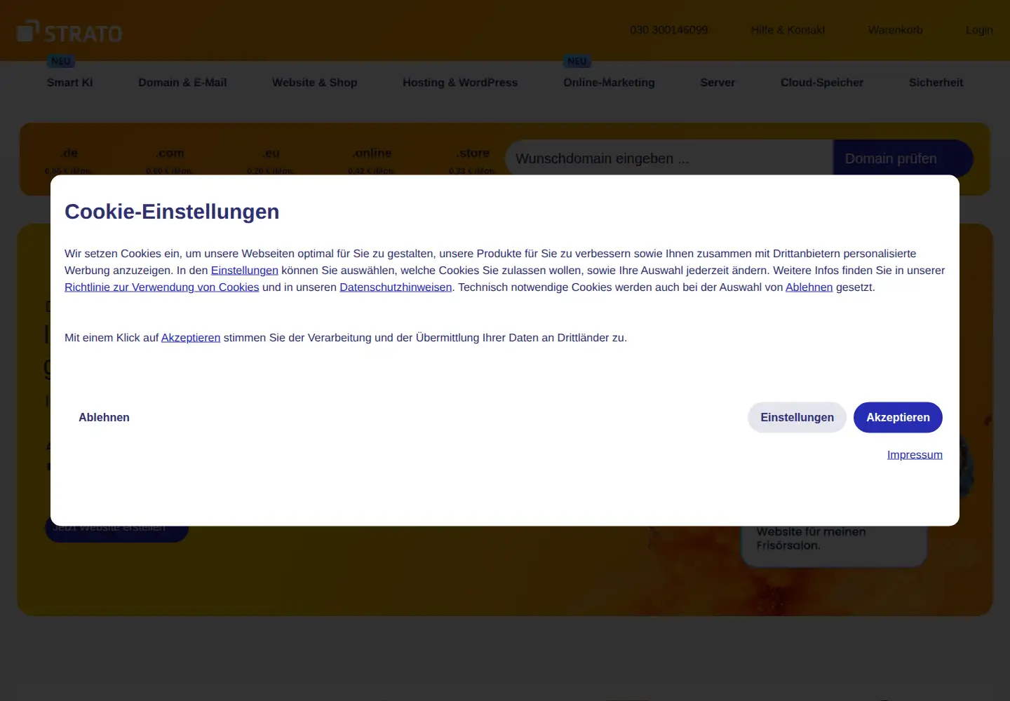 Screenshot of strato.de