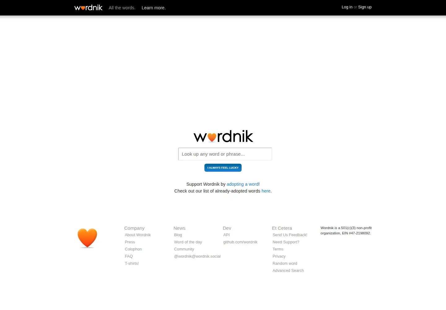 Screenshot of wordnik.com