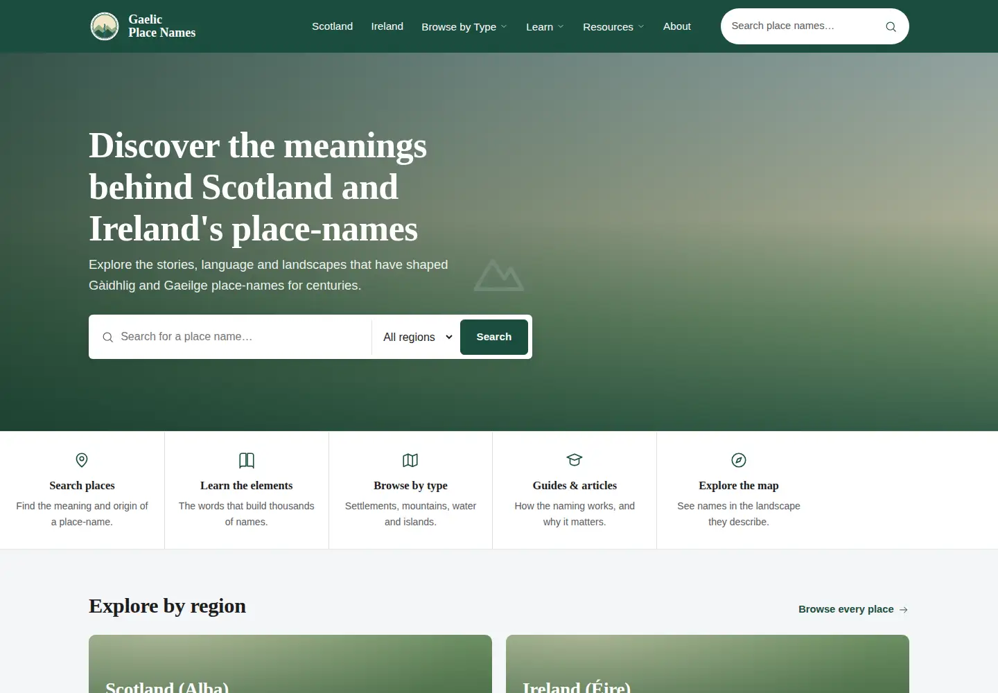Screenshot of gaelicplacenames.org