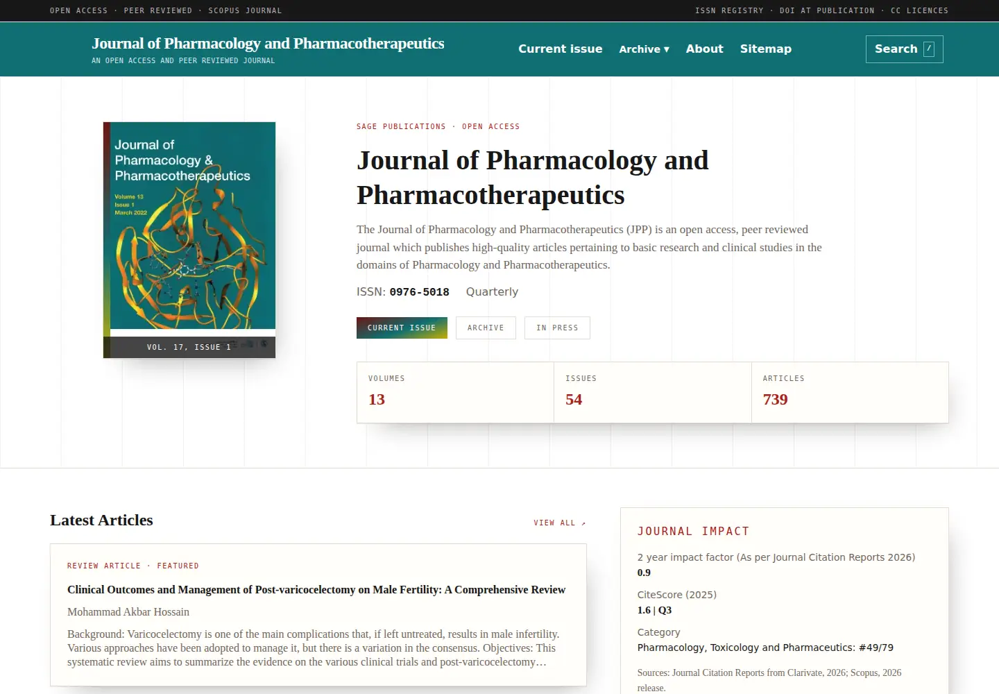 Captured homepage of jpharmacol.com in the current scan