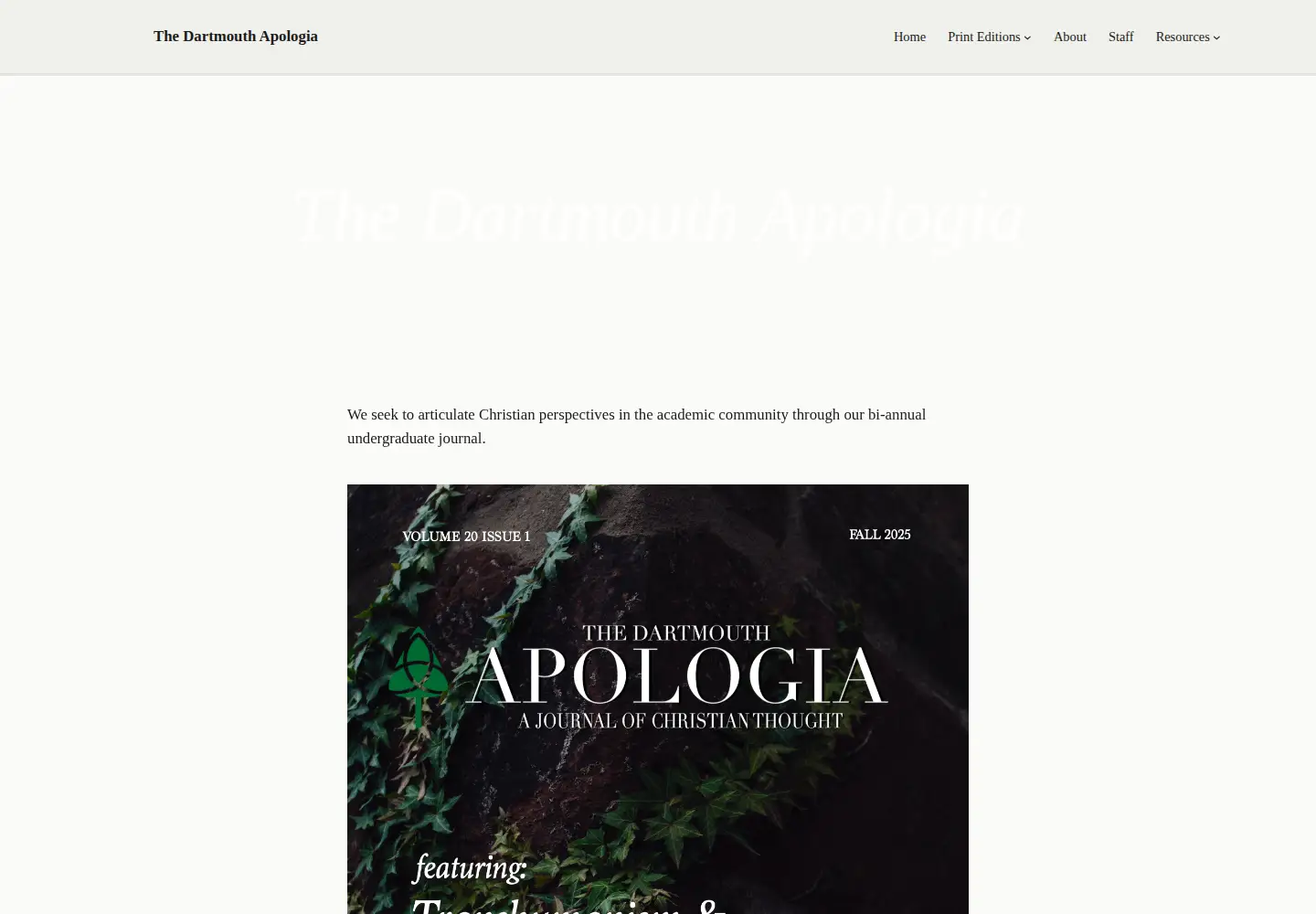 Captured homepage of dartmouthapologia.org in the current scan