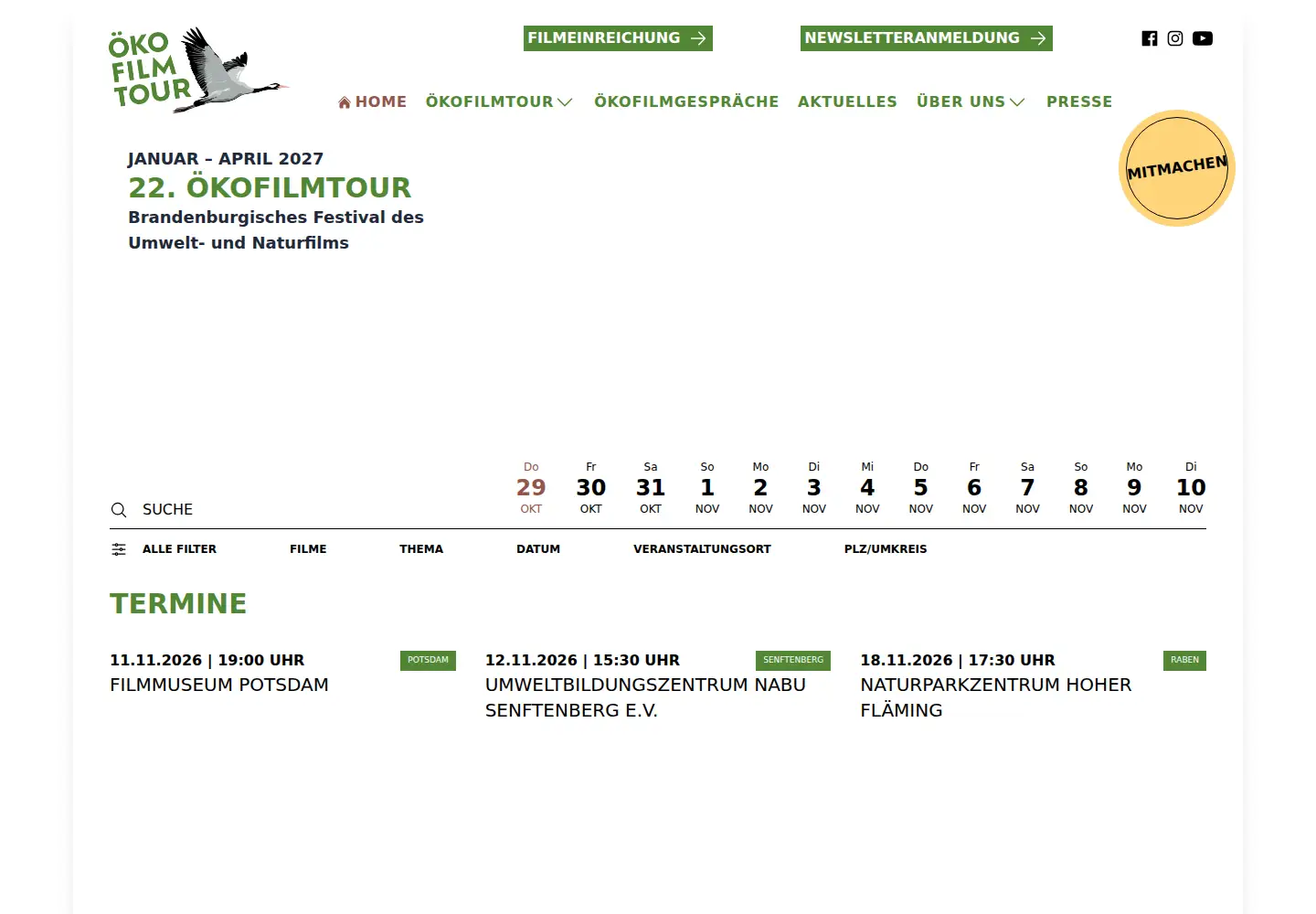 Screenshot of oekofilmtour.de