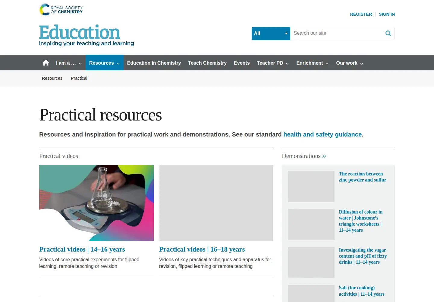 Captured homepage of practicalchemistry.org in the current scan