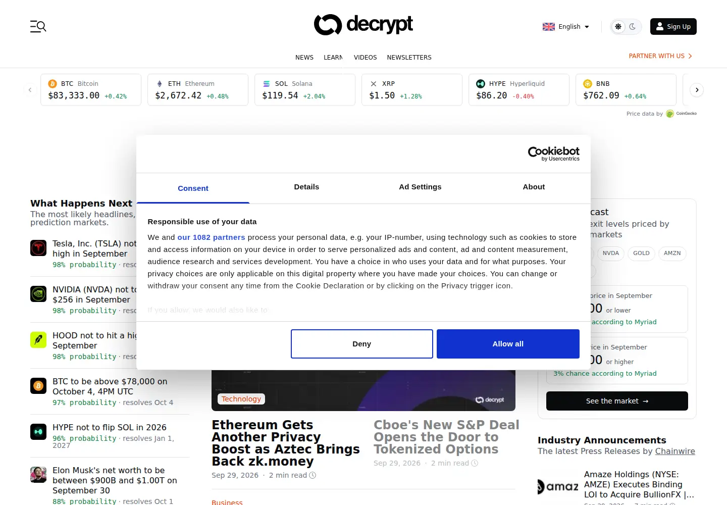 Screenshot of decrypt.co