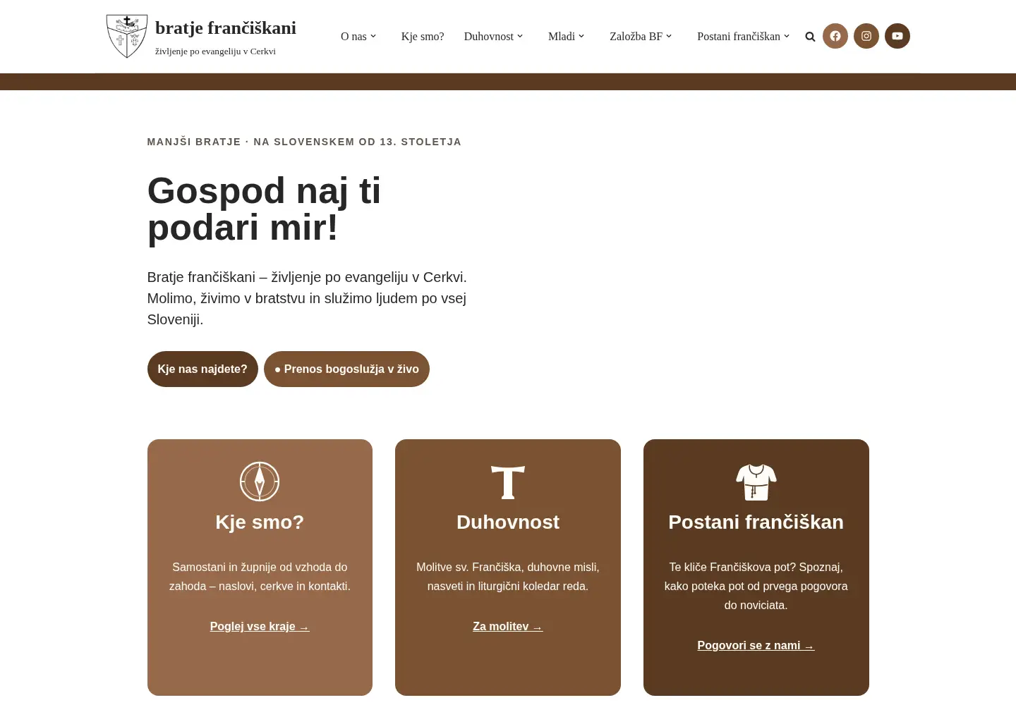 Captured homepage of franciskani.si in the current scan