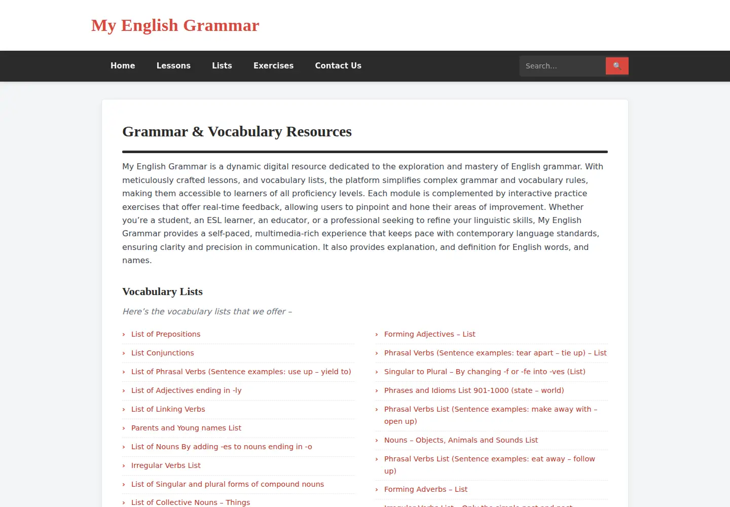 Captured homepage of myenglishgrammar.com in the current scan