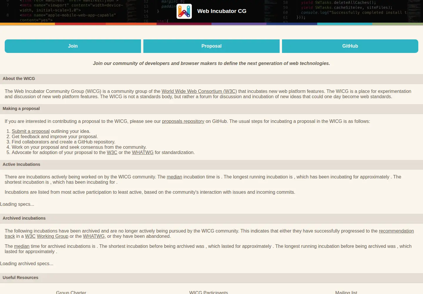 Screenshot of wicg.io