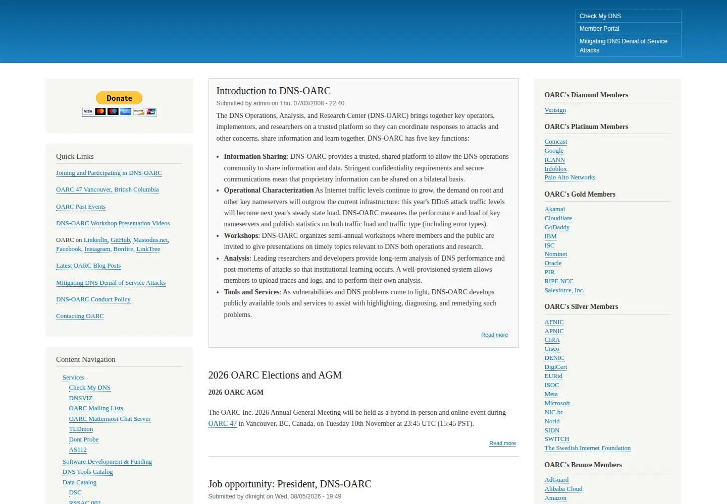 Screenshot of dns-oarc.net