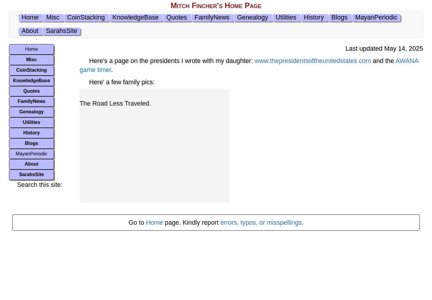 Captured homepage of fincher.org in the current scan