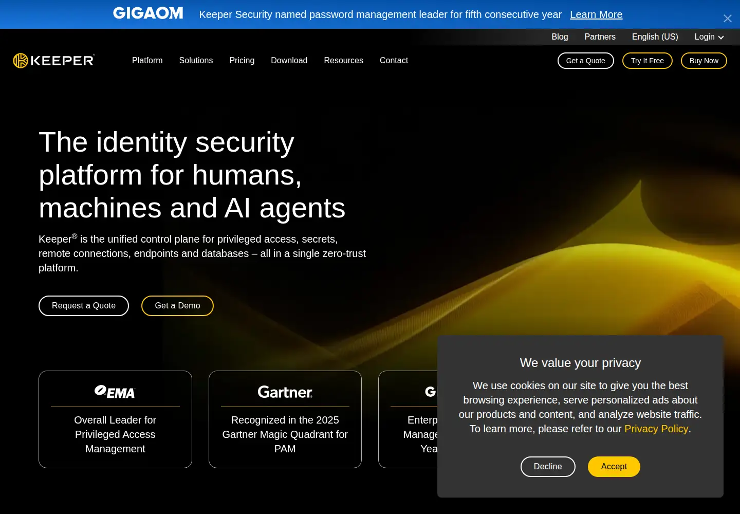 Screenshot of keepersecurity.com