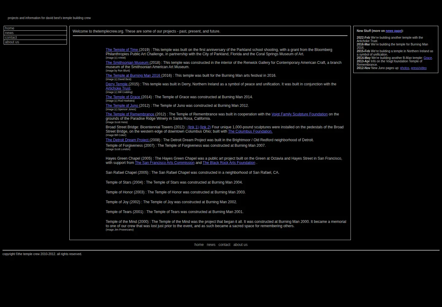 Captured homepage of thetemplecrew.org in the current scan