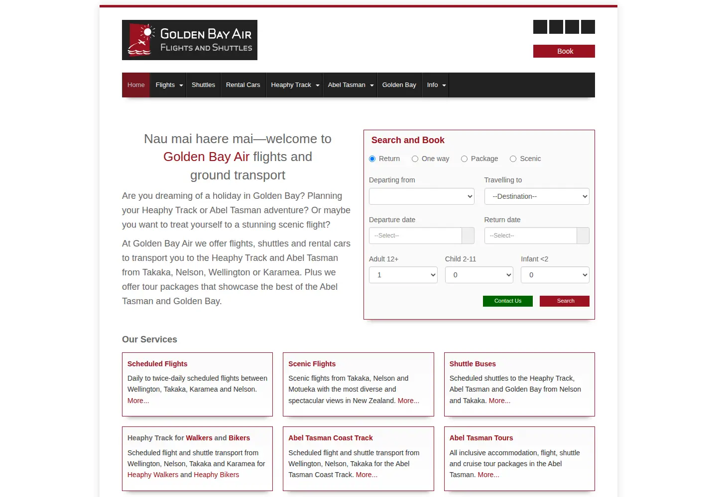 Screenshot of goldenbayair.co.nz