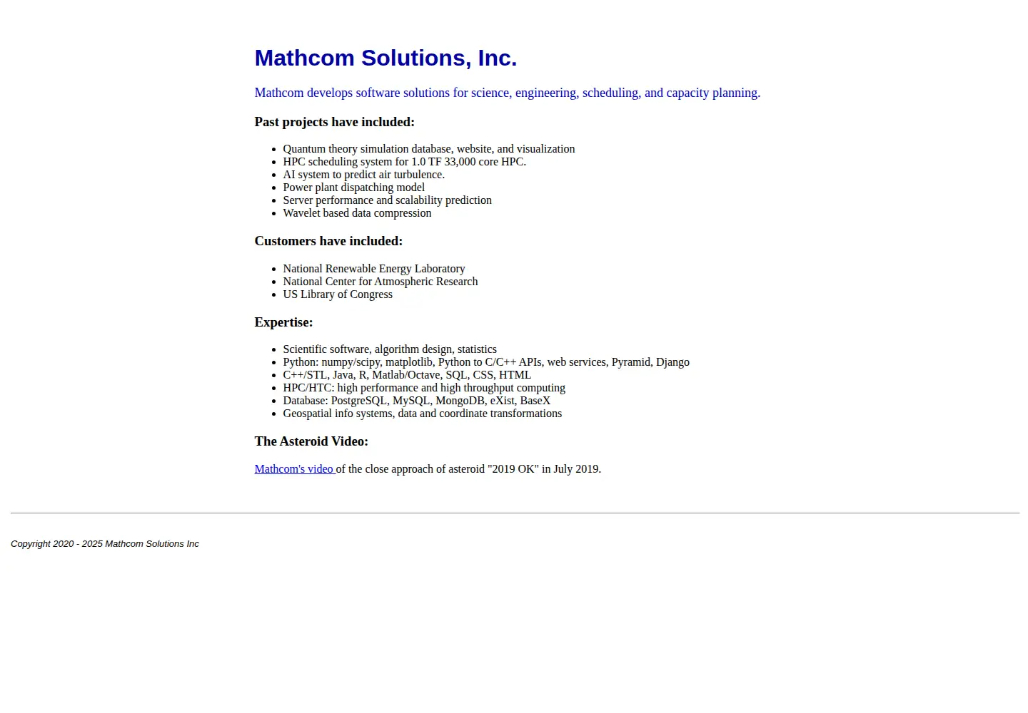 Captured homepage of mathcom.com in the current scan