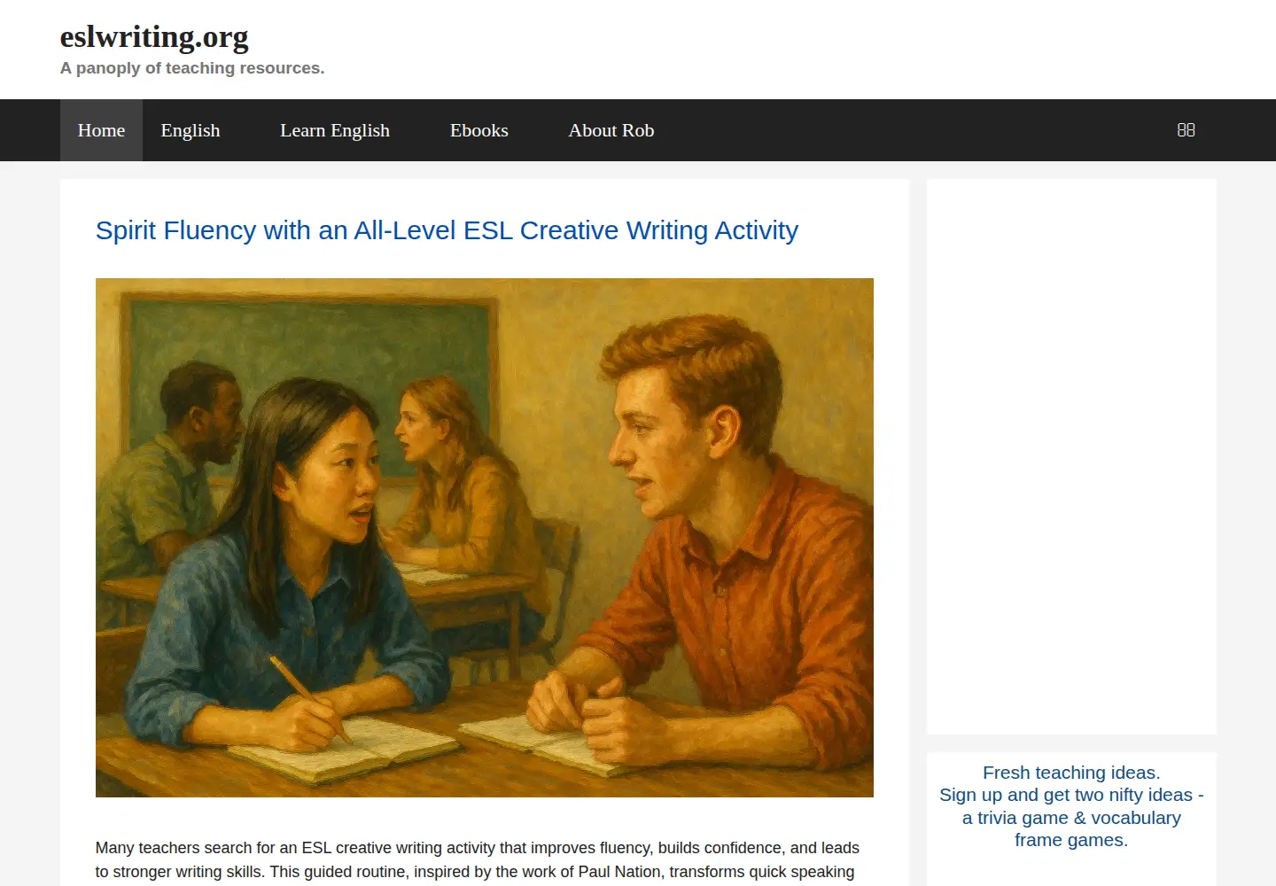 Screenshot of eslwriting.org from the current report