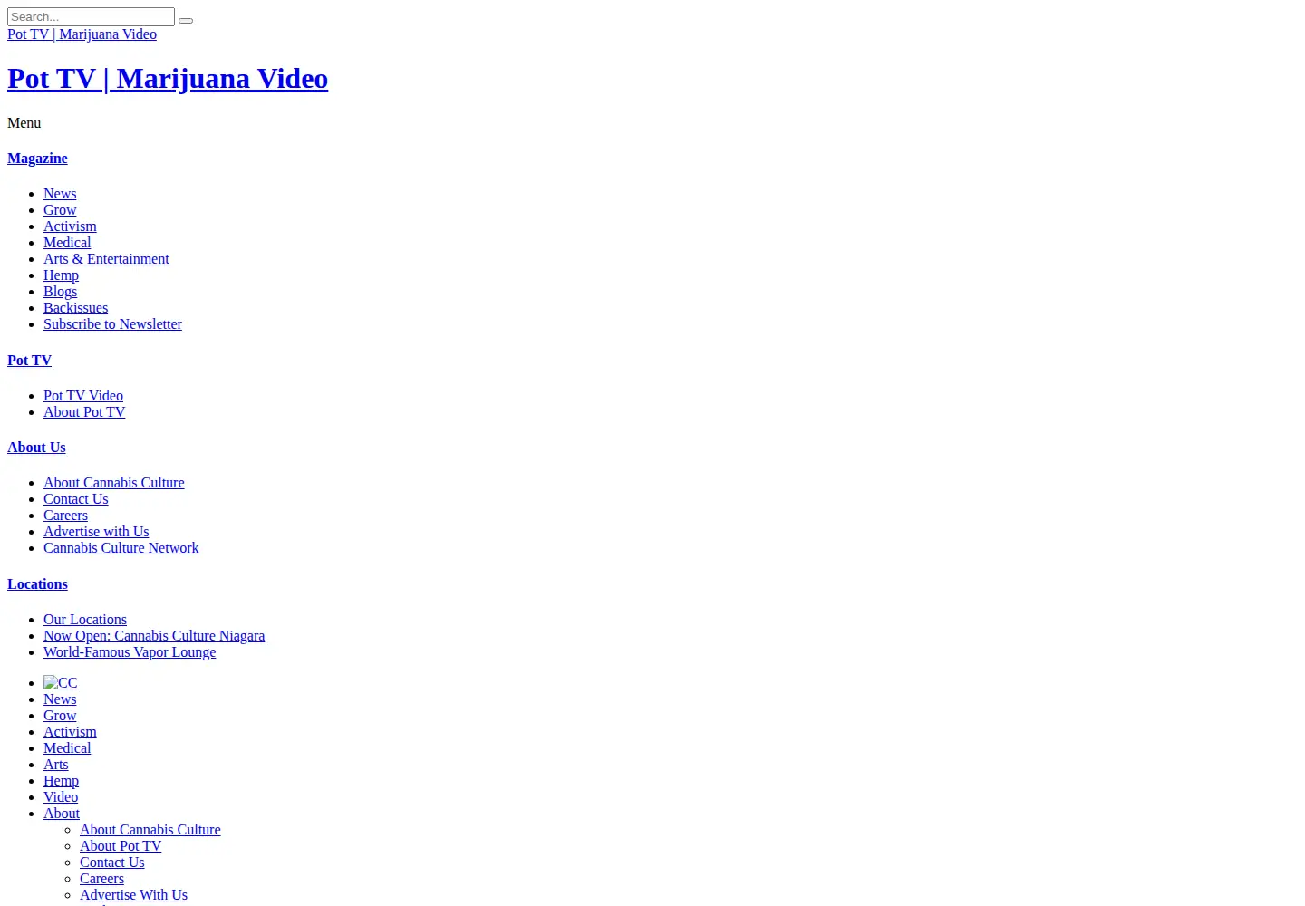 Captured homepage of pot.tv in the current scan