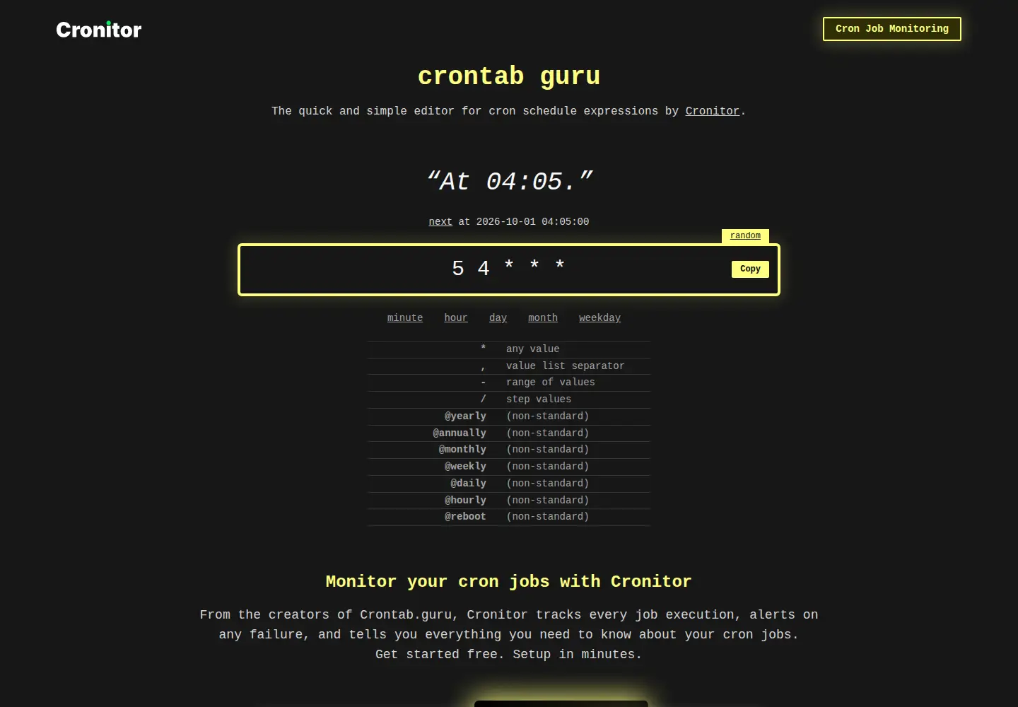 Screenshot of crontab.guru