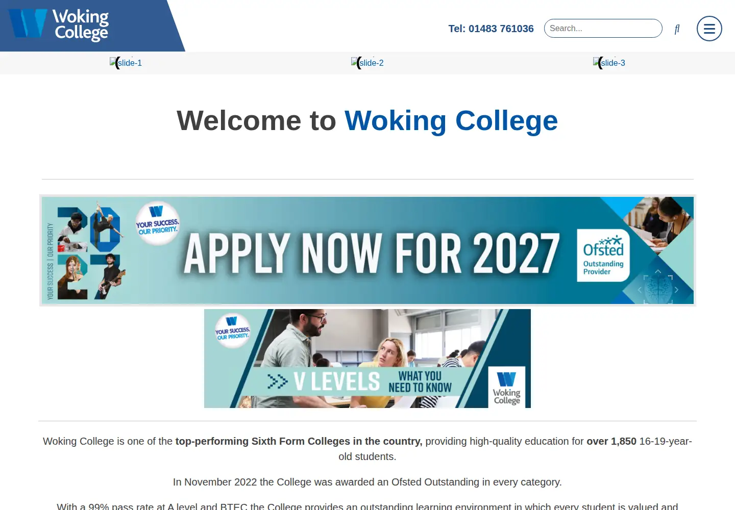 Captured homepage of woking.ac.uk in the current scan