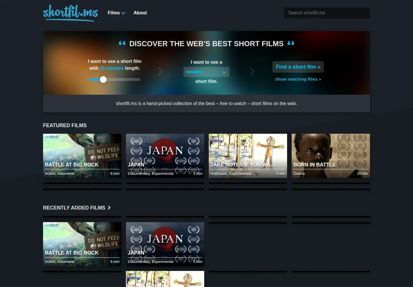 Captured homepage of shortfil.ms in the current scan