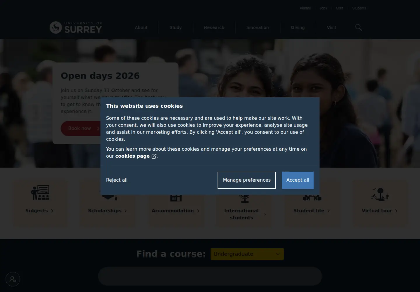Screenshot of surrey.ac.uk