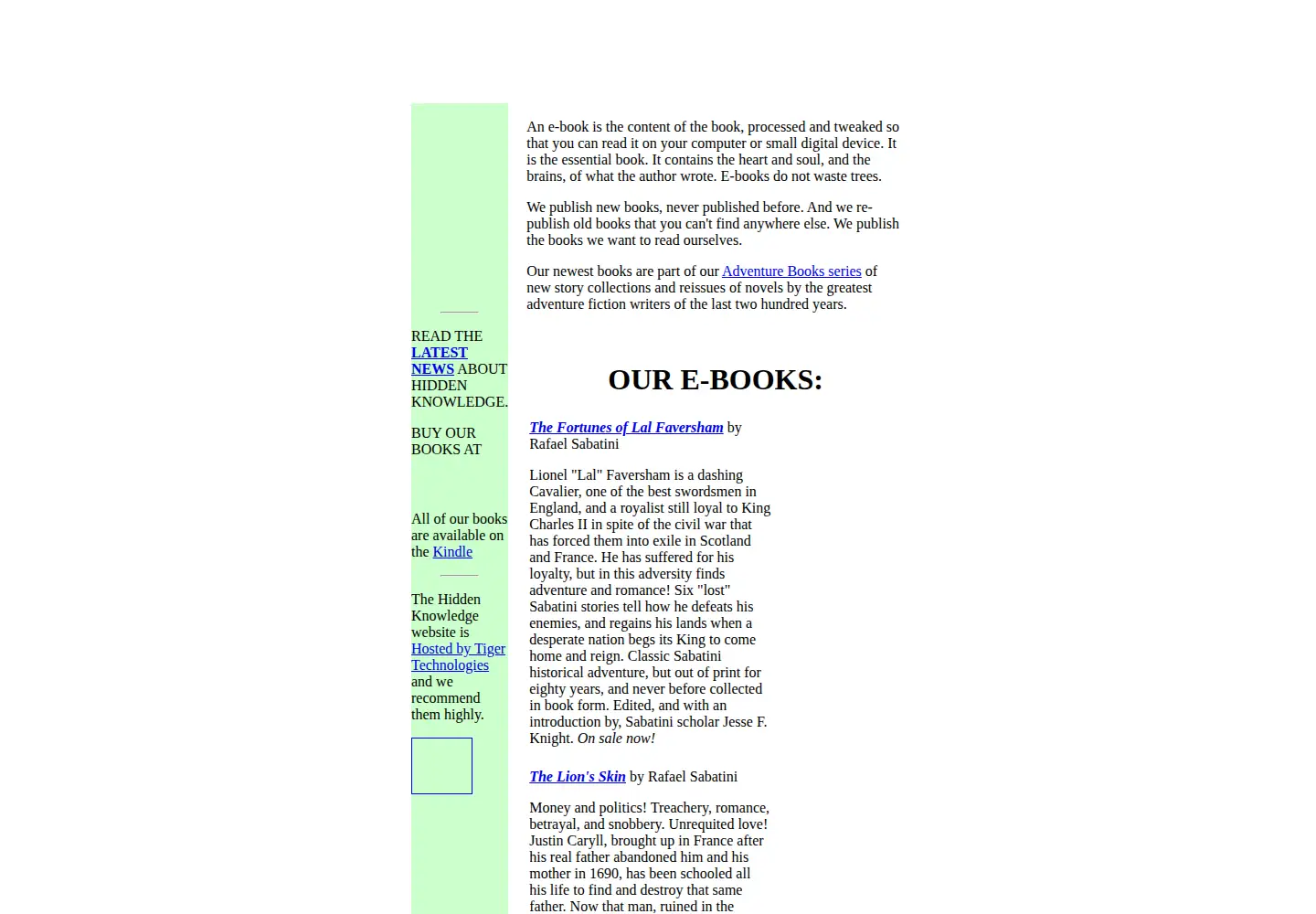 Captured homepage of hidden-knowledge.com in the current scan