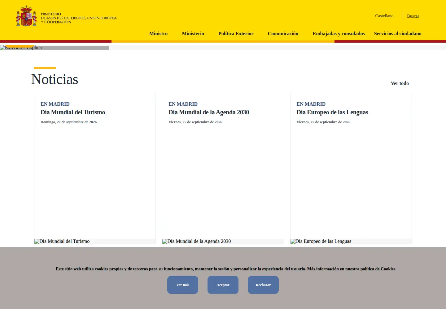 Screenshot of exteriores.gob.es