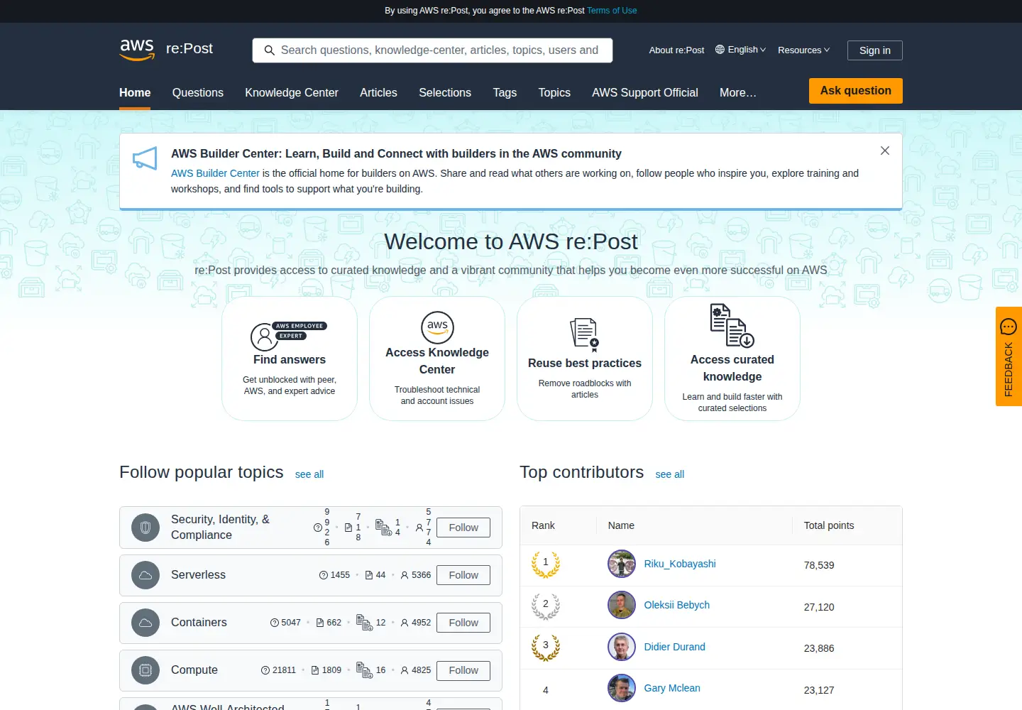 Screenshot of repost.aws