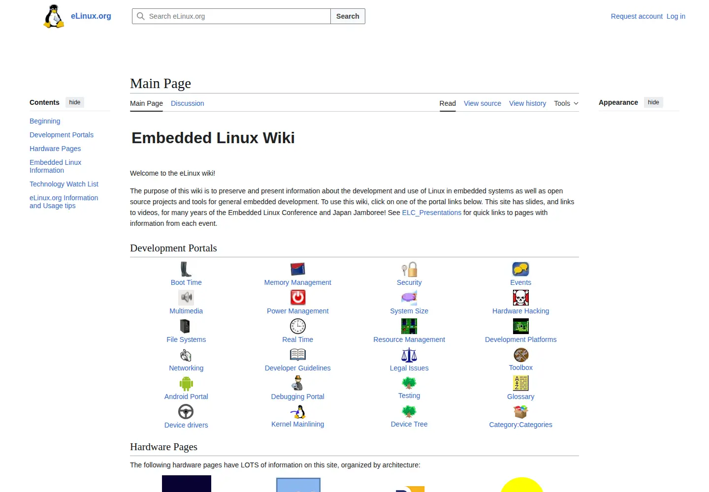 Screenshot of elinux.org