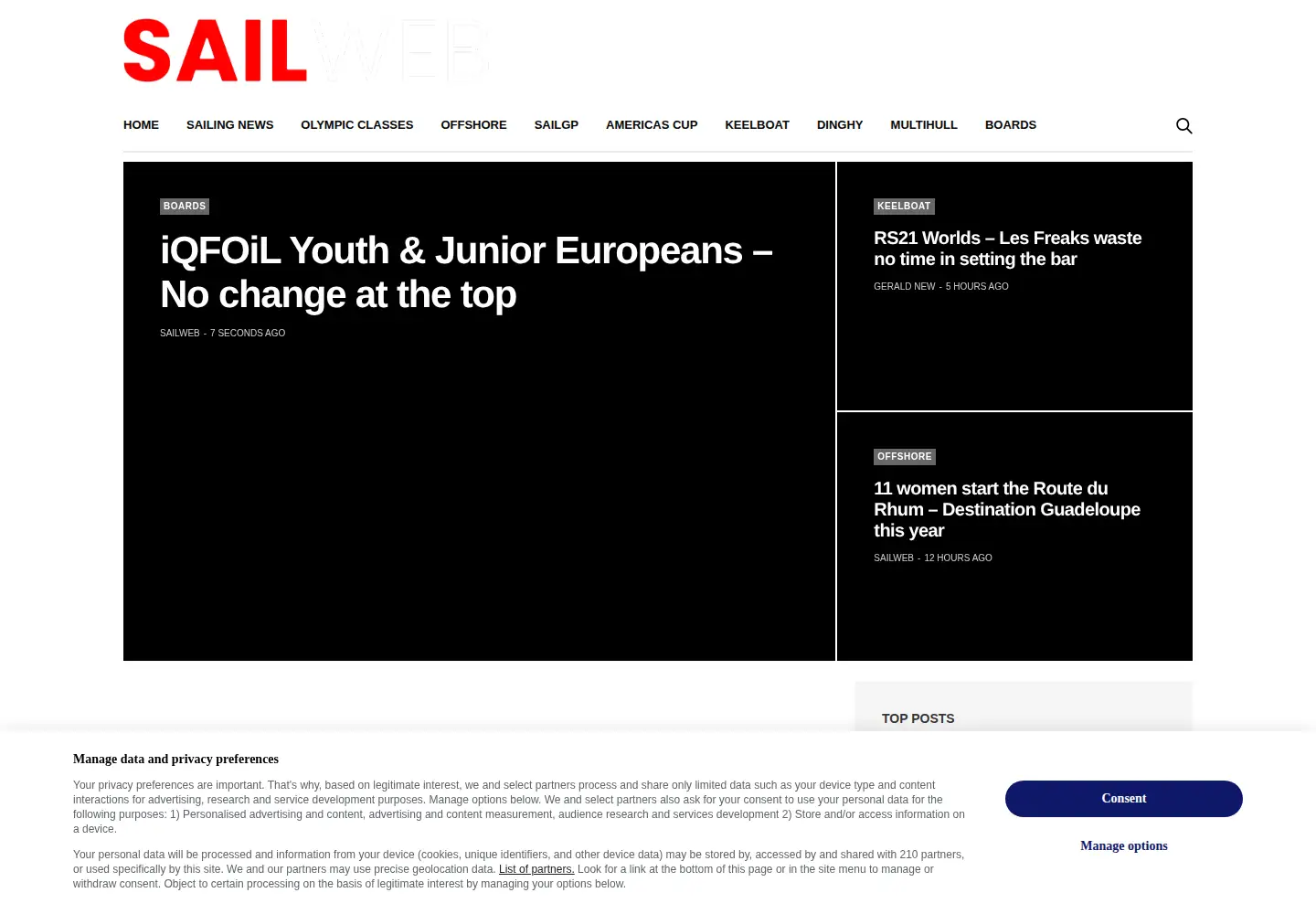 Captured homepage of sailweb.co.uk in the current scan