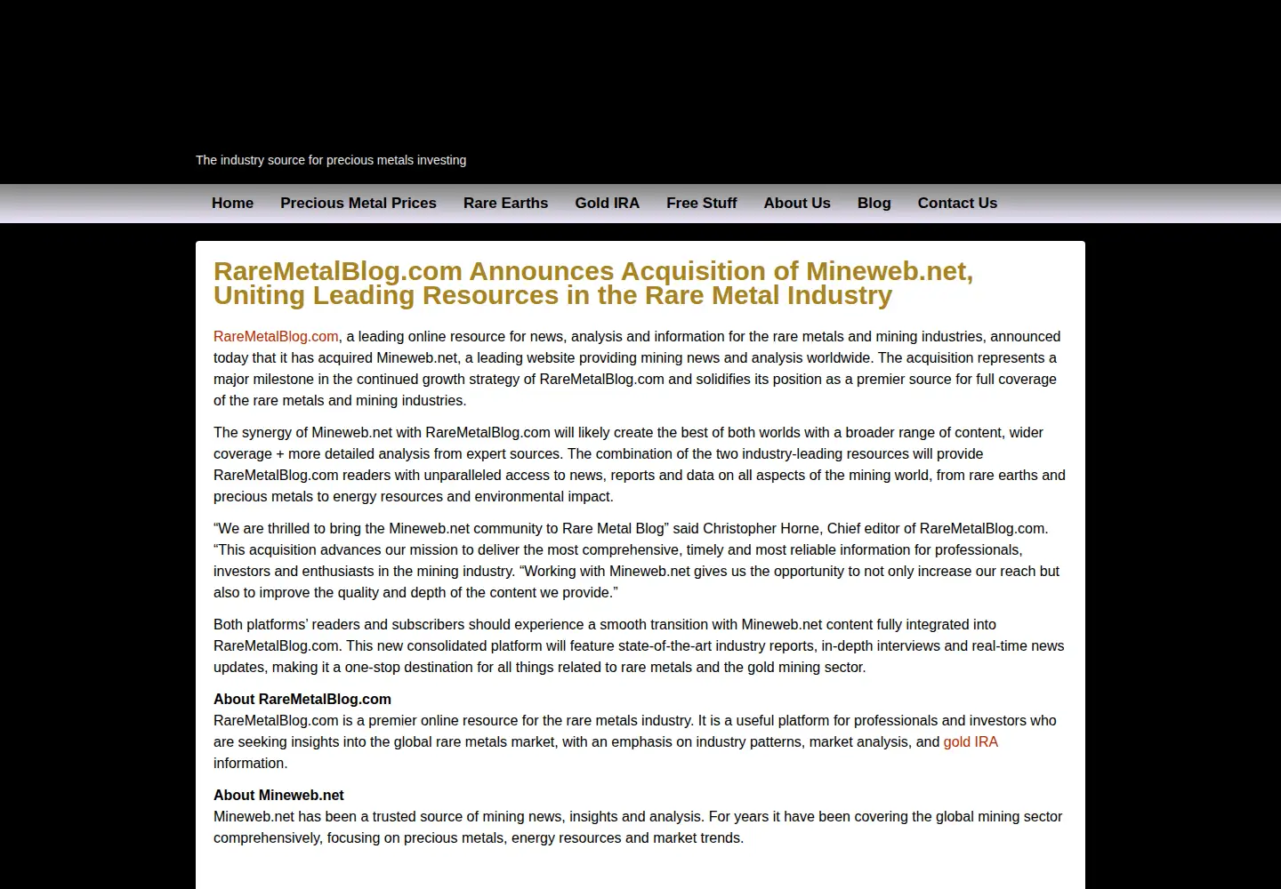 Screenshot of mineweb.net