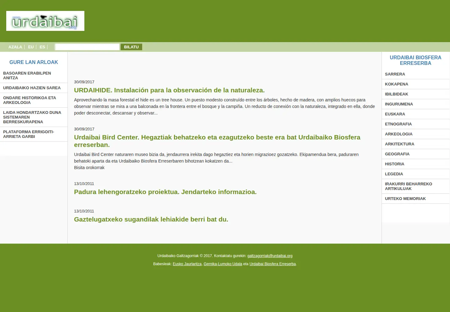 Captured homepage of urdaibai.org in the current scan