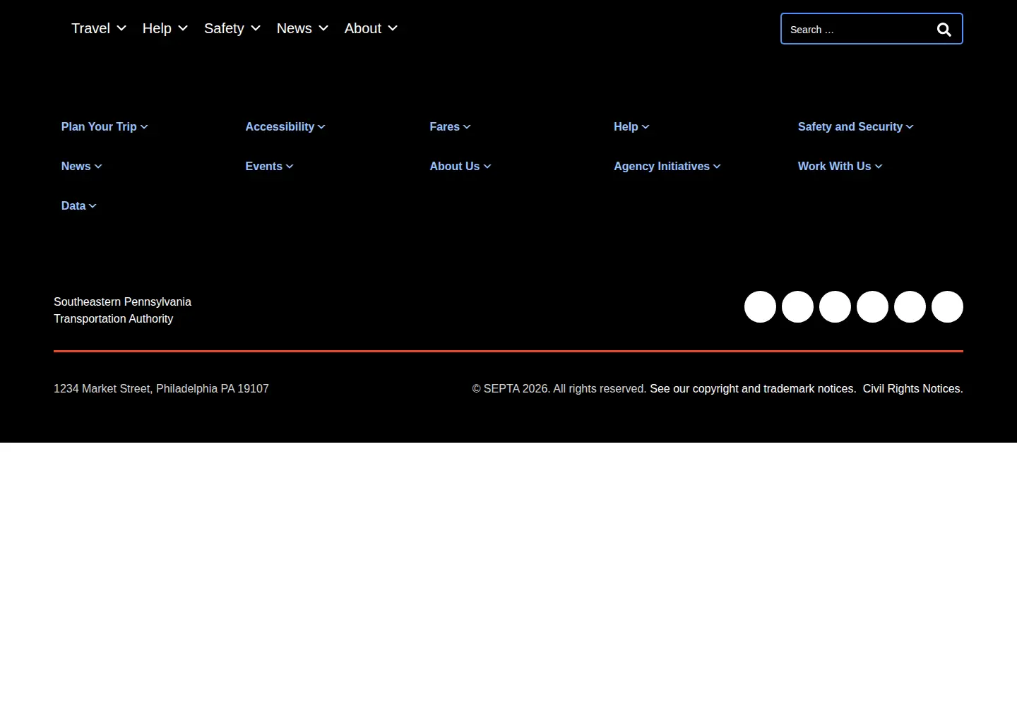 Captured homepage of septa.org in the current scan