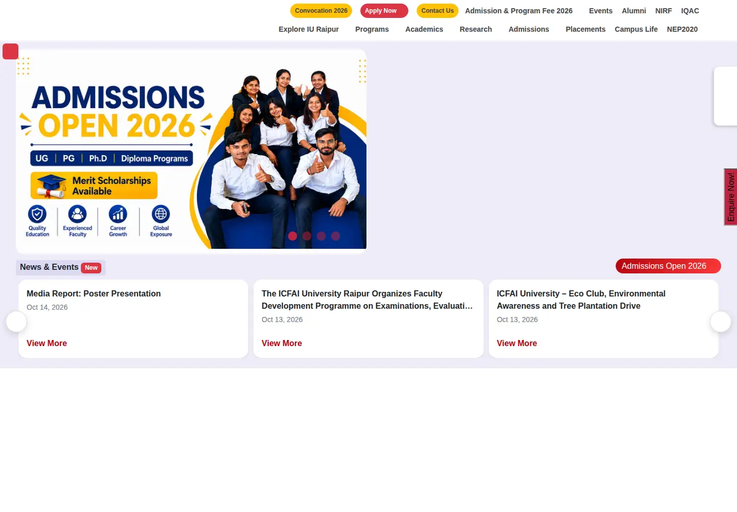 Screenshot of iuraipur.edu.in