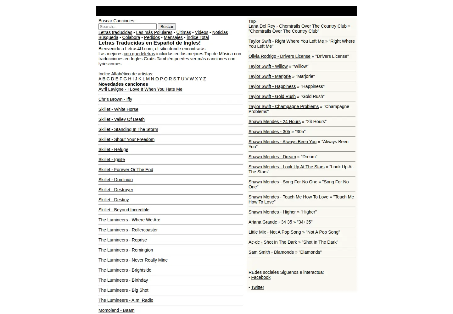 Screenshot of letras4u.com