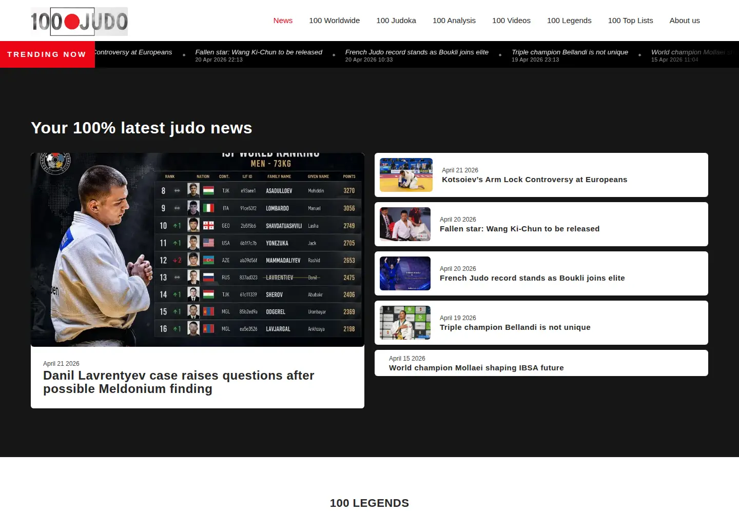 Captured homepage of 100judo.com in the current scan